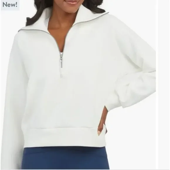 Spanx AirEssentials 1/2 Zip Sweatshirt women's 1X white boxy oversized layering - Picture 2 of 8